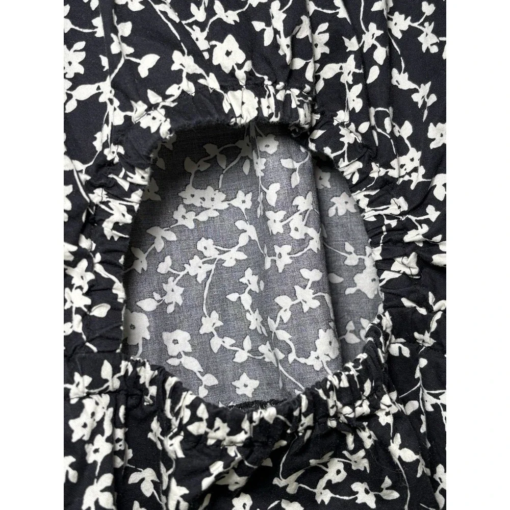 Old Navy Women's 3X Black White Floral Puff Sleeve Peplum Blouse Plus Size